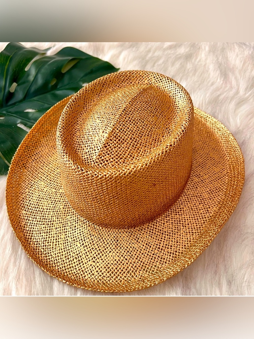 Woven Straw Fedora Hat in Elegant Gold